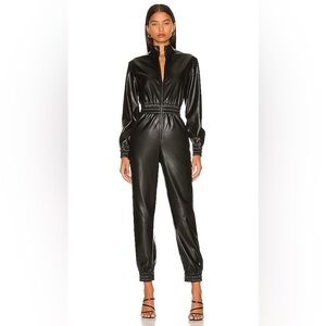 Alice + Olivia Levi Vegan Leather Jumpsuit in Black